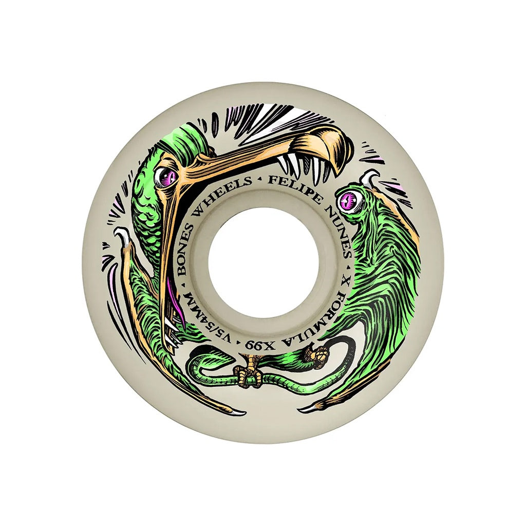 Bones x Felipe Nunes | Dino-Sortas X-Formula V5 Sidecut Skateboard Wheels. 54mm x 99a