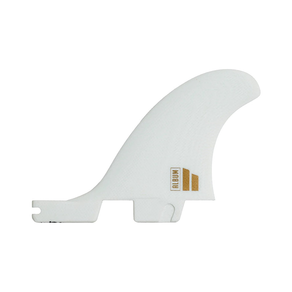 FCS2 x Matt Parker | Album Surfboards PG Small-Medium Twin + Stabiliser Tri Fin Set. White / Gold