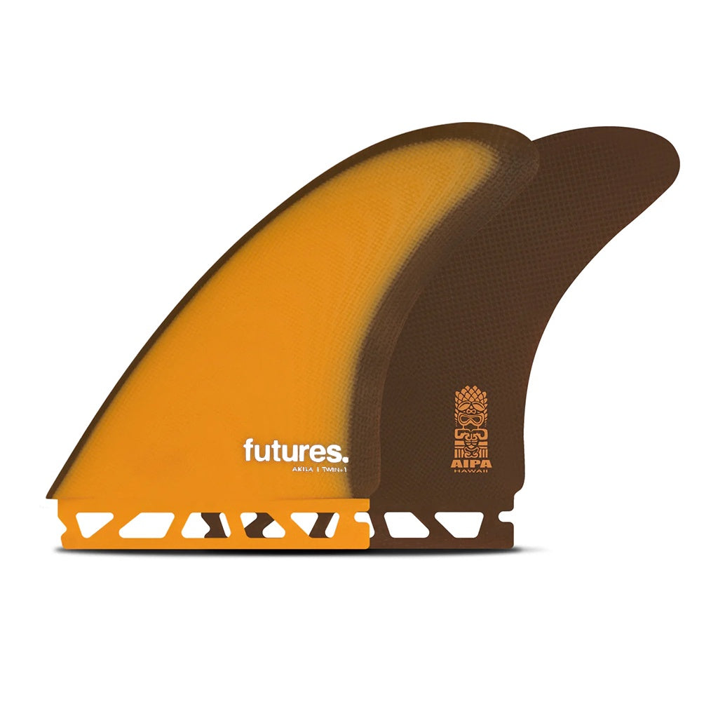 Futures x Akila Aipa | Akila Fibreglass Large Twin + 1 Tri Fin Set. Orange / Brown