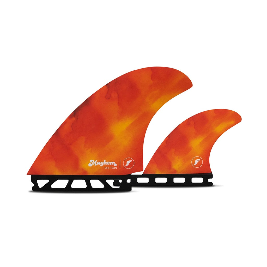 Futures x Mayhem | HC Evil Twin + 1 Hybrid Keel Medium Tri Fin Set. Red/Orange Available Online and in Store at Momentum Skateshop In Cottesloe, Western Australia. Shop Online Now: www.momentumskate.com.au