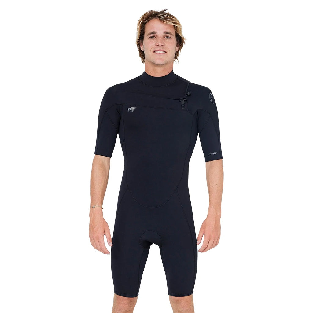 O'Neill | Defender GBS Chest Zip Short Sleeve 2mm Spring Suit Wetsuit. Black / Black
