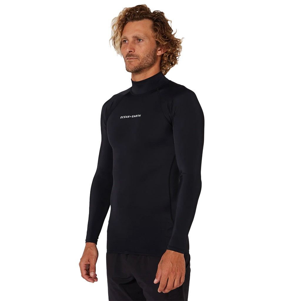 Ocean & Earth | Mens Script UPF50+ Long Sleeve Rash Shirt. Black