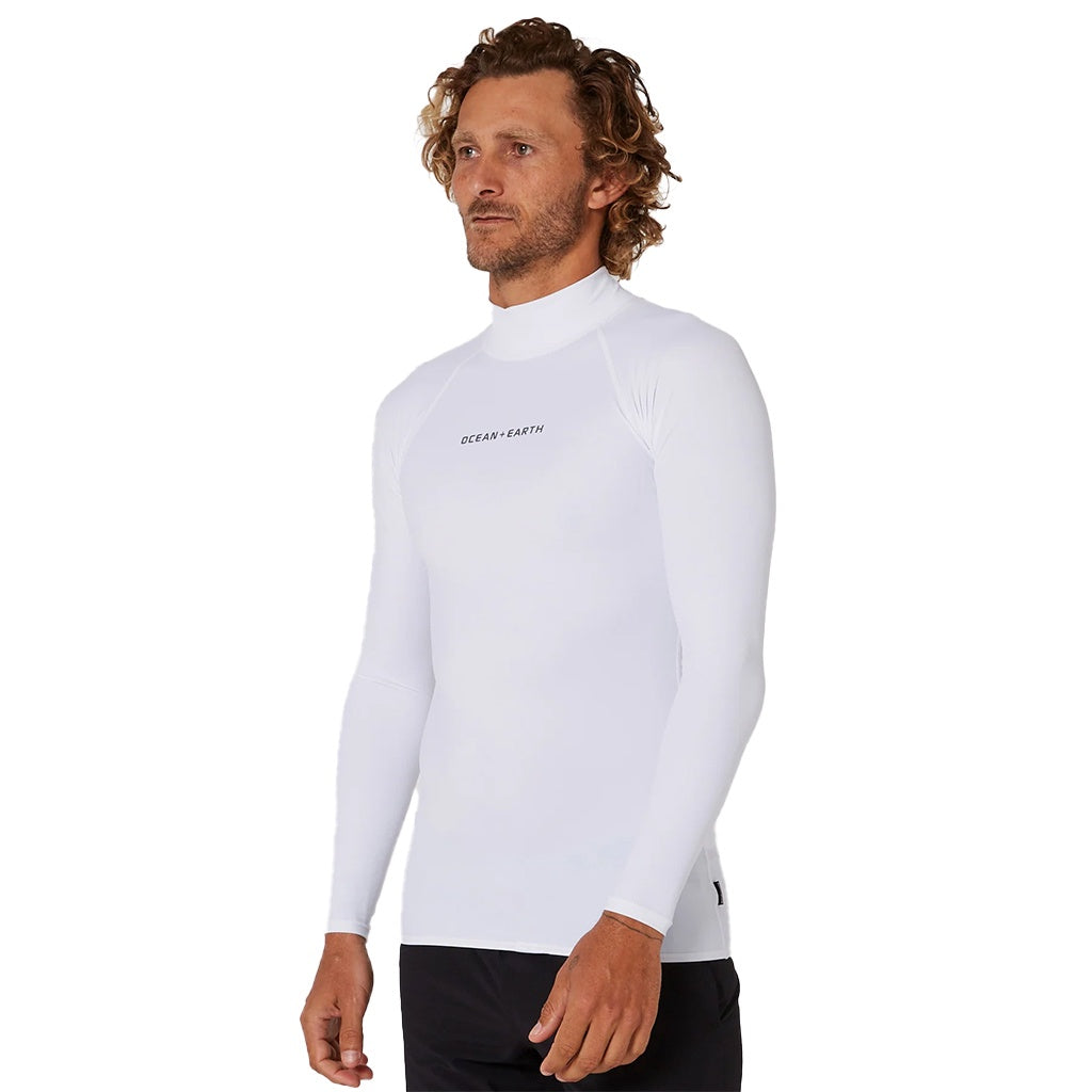 Ocean & Earth | Mens Script UPF50+ Long Sleeve Rash Shirt. White