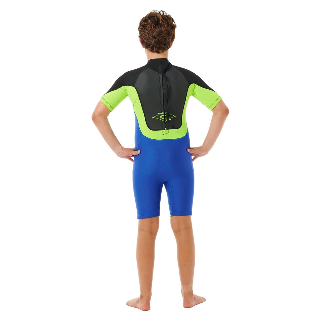 Rip Curl | Boys Omega Back Zip Short Sleeve Spring. Electric Cobalt