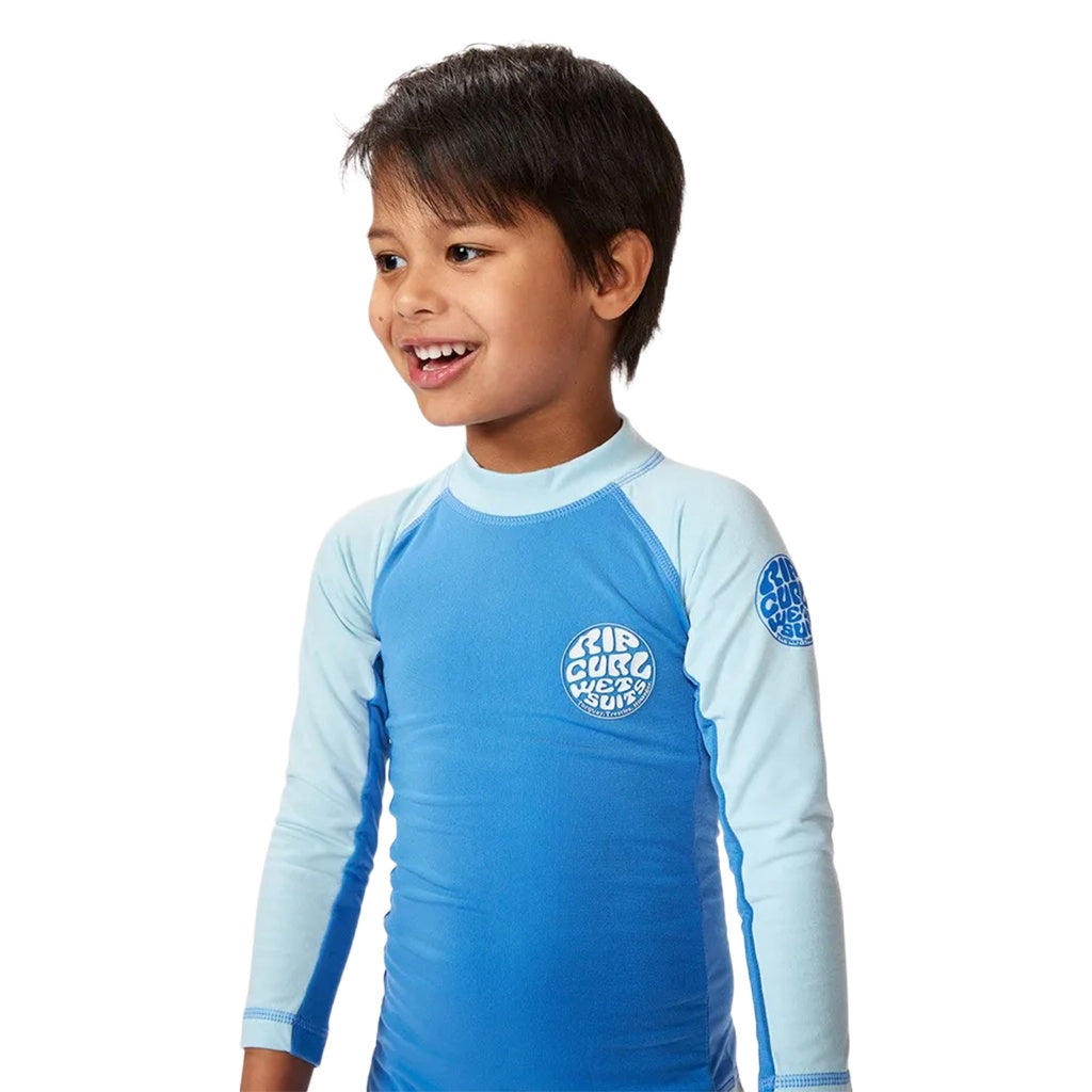 Rip Curl | Boys Icons Brushed UV50+ Rashguard Long Sleeve Surf Suit Springsuit. Blue Gum