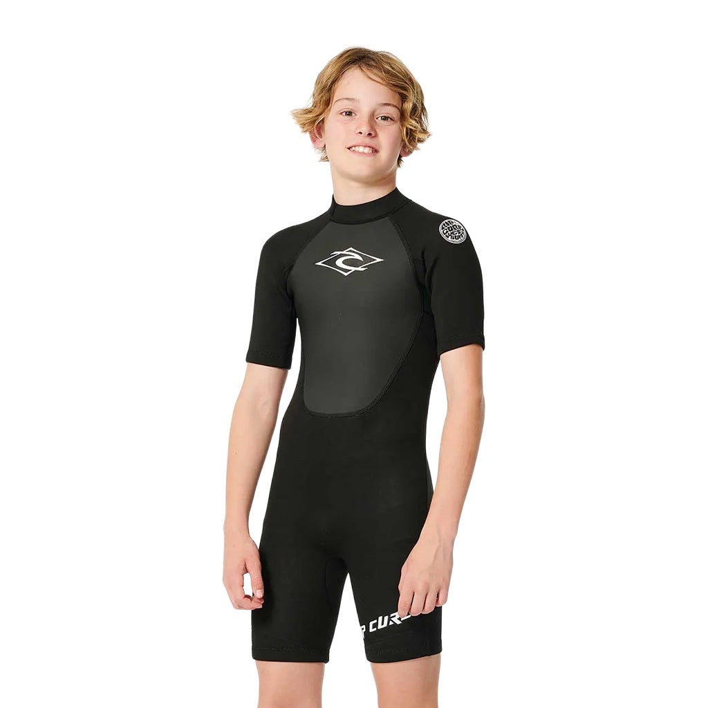 Rip Curl | Boys Omega Back Zip Short Sleeve Spring. Black