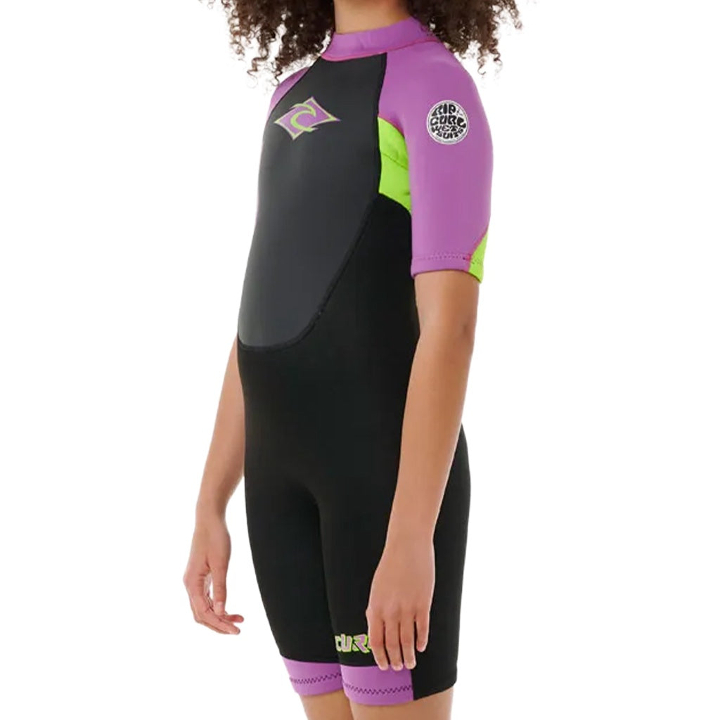 Rip Curl | Boys Omega Back Zip Short Sleeve Spring Suit. Black / Purple