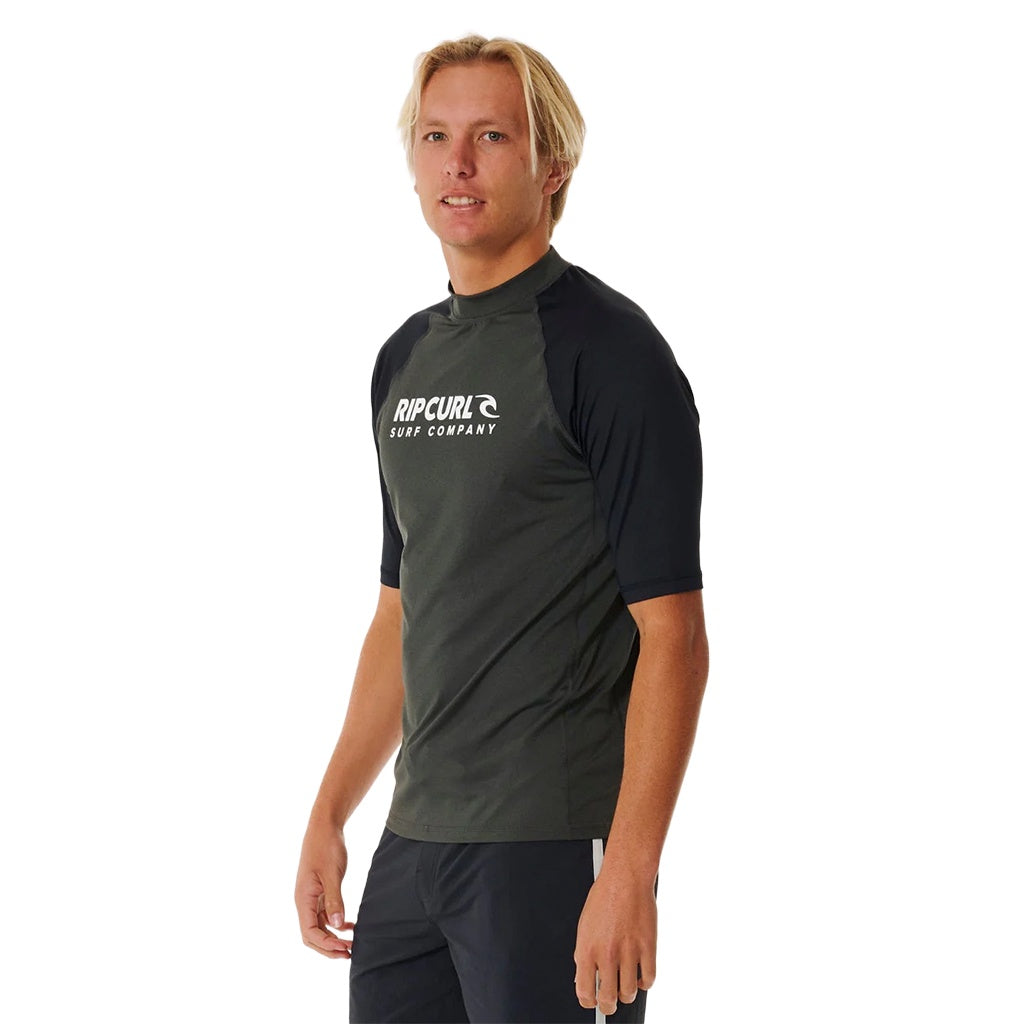 Rip Curl | Stack Brand Icon UPF Short Sleeve Rashguard. Black Marle