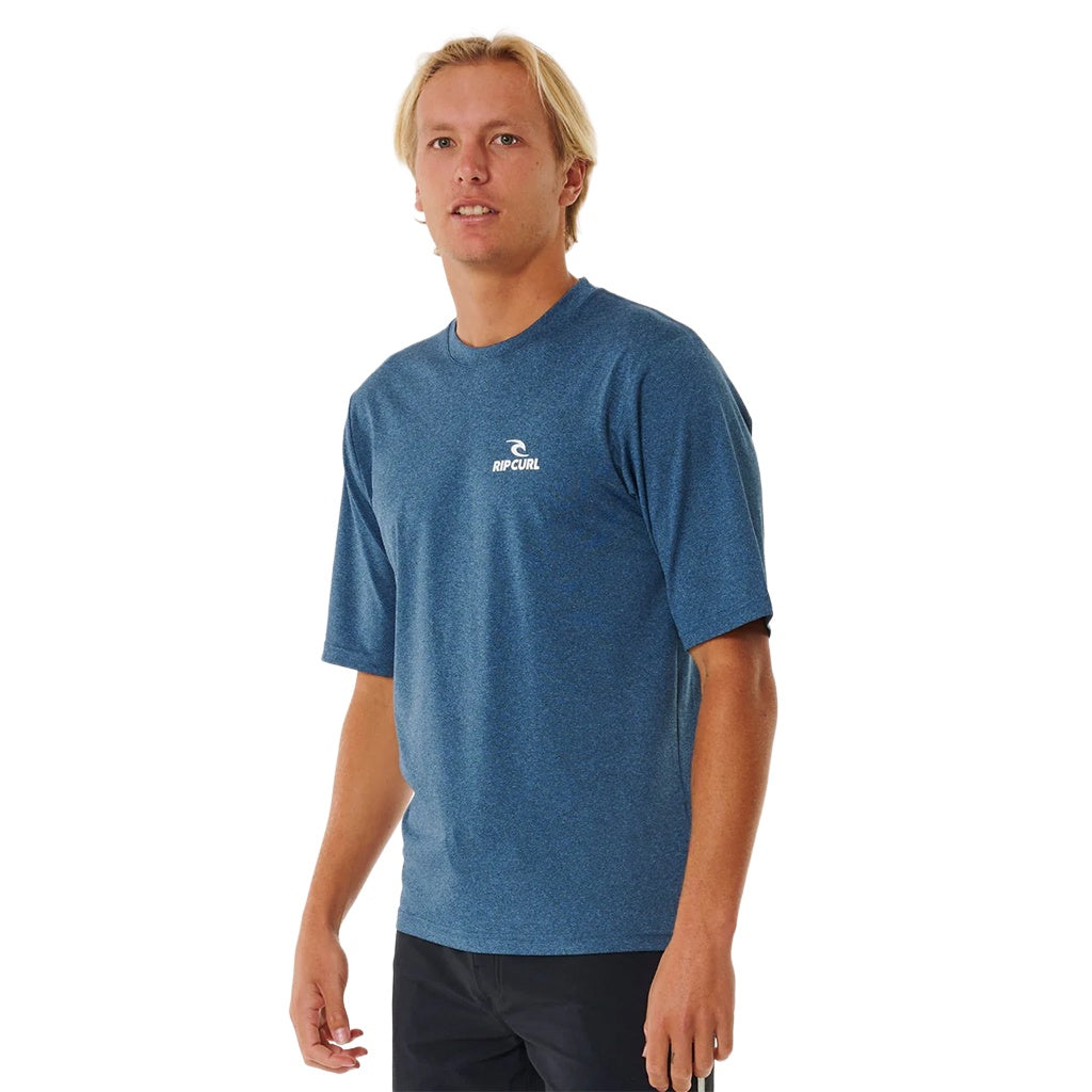 Rip Curl | Stack Brand Icon UPF Short Sleeve Rashguard Surf Top. Navy Marle