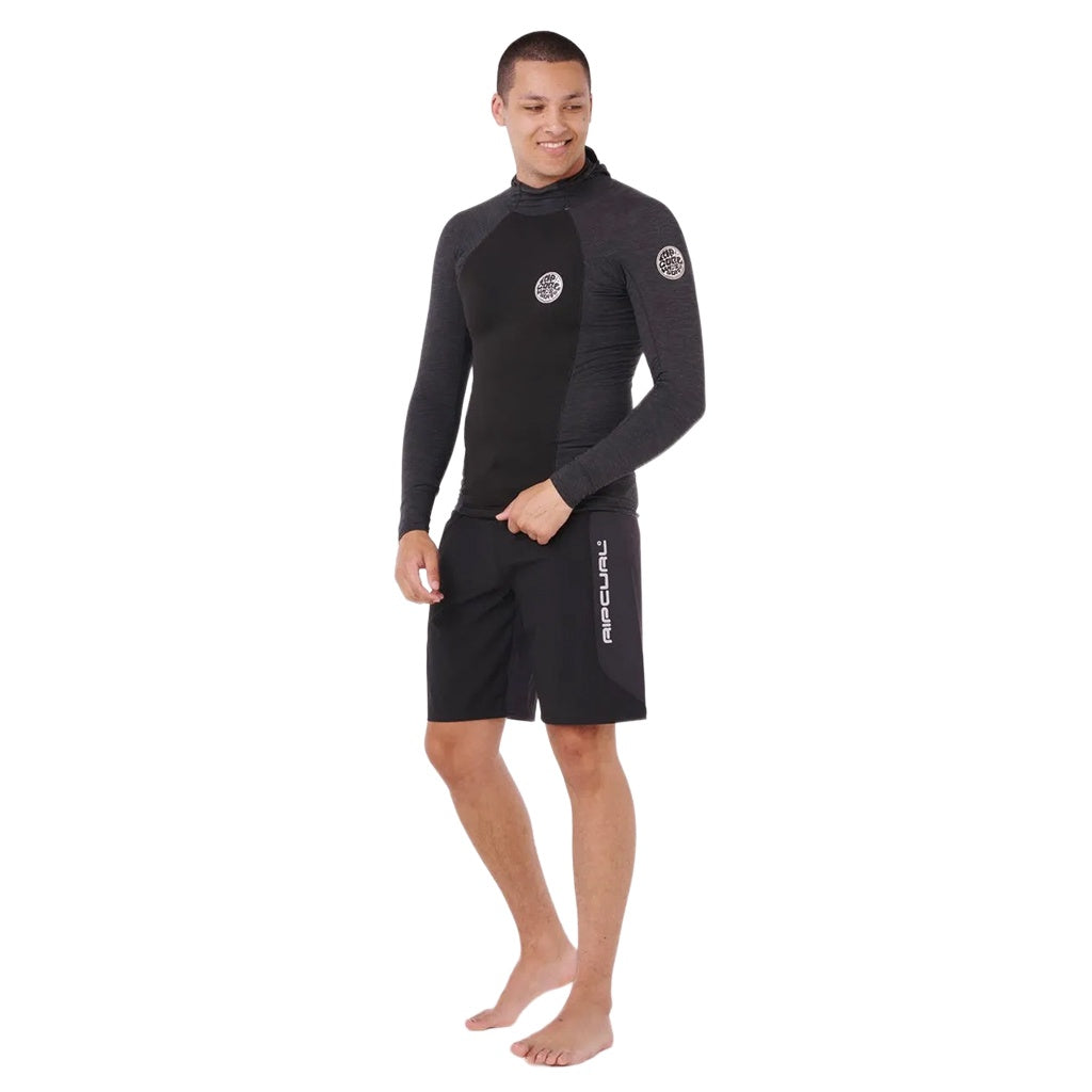 Rip Curl | Ultimate Search Long Sleeve Neo Vest Rashguard with Hood. Black