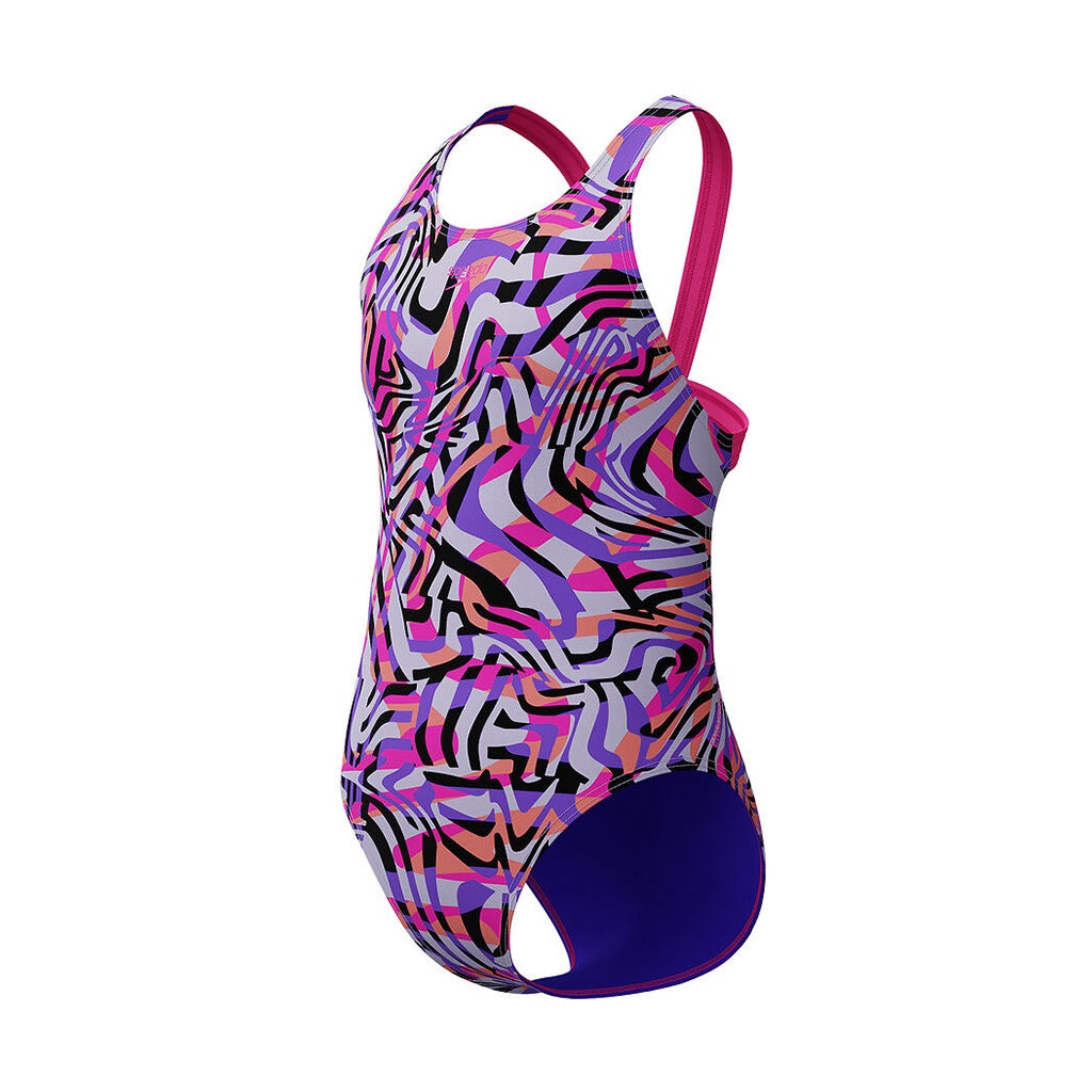 Speedo | Junior Girls Digital Allover Leaderback One Piece Swimsuit. Flare Pink