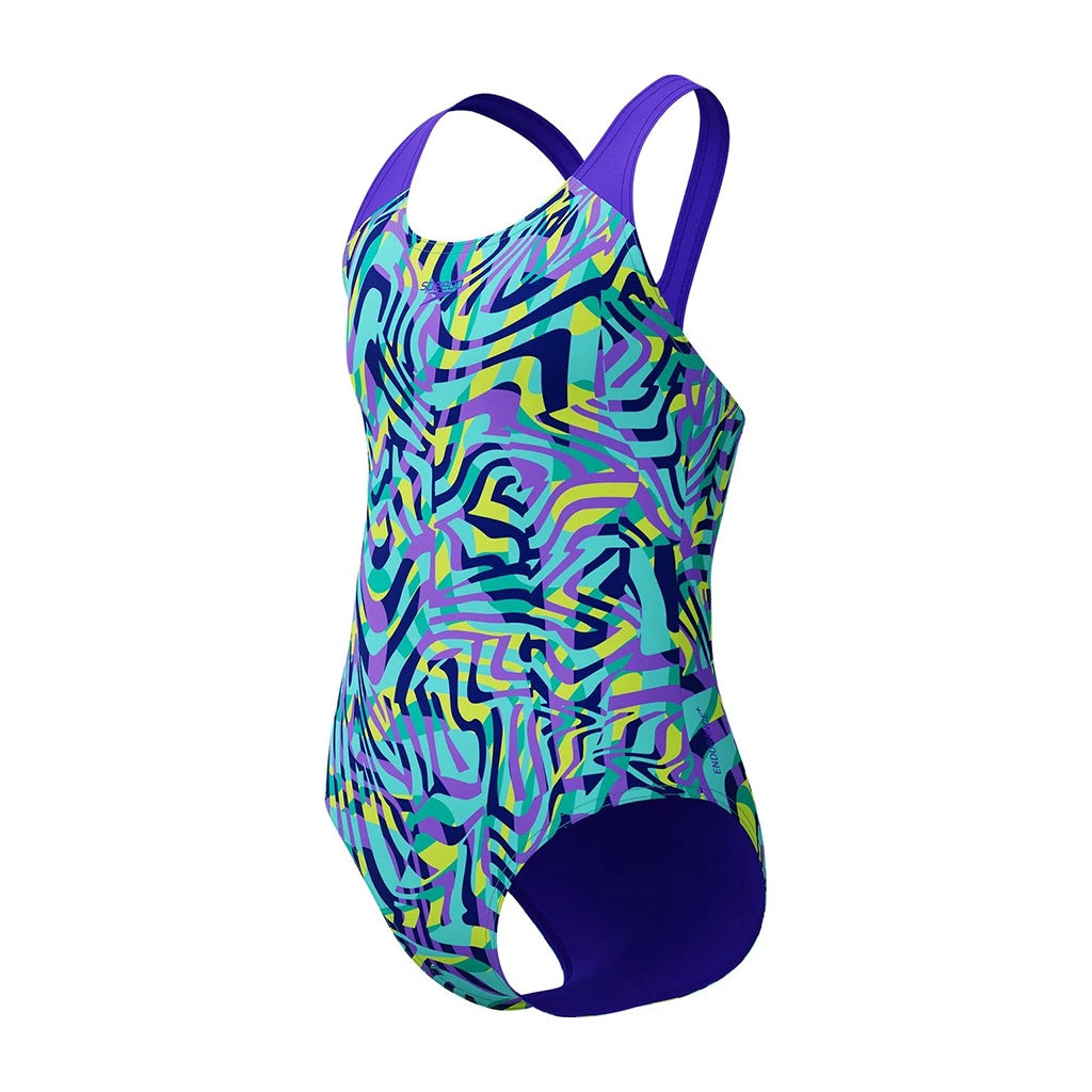 Speedo | Junior Girls Digital Allover Splashback One Piece Swimsuit. Indigo Glow