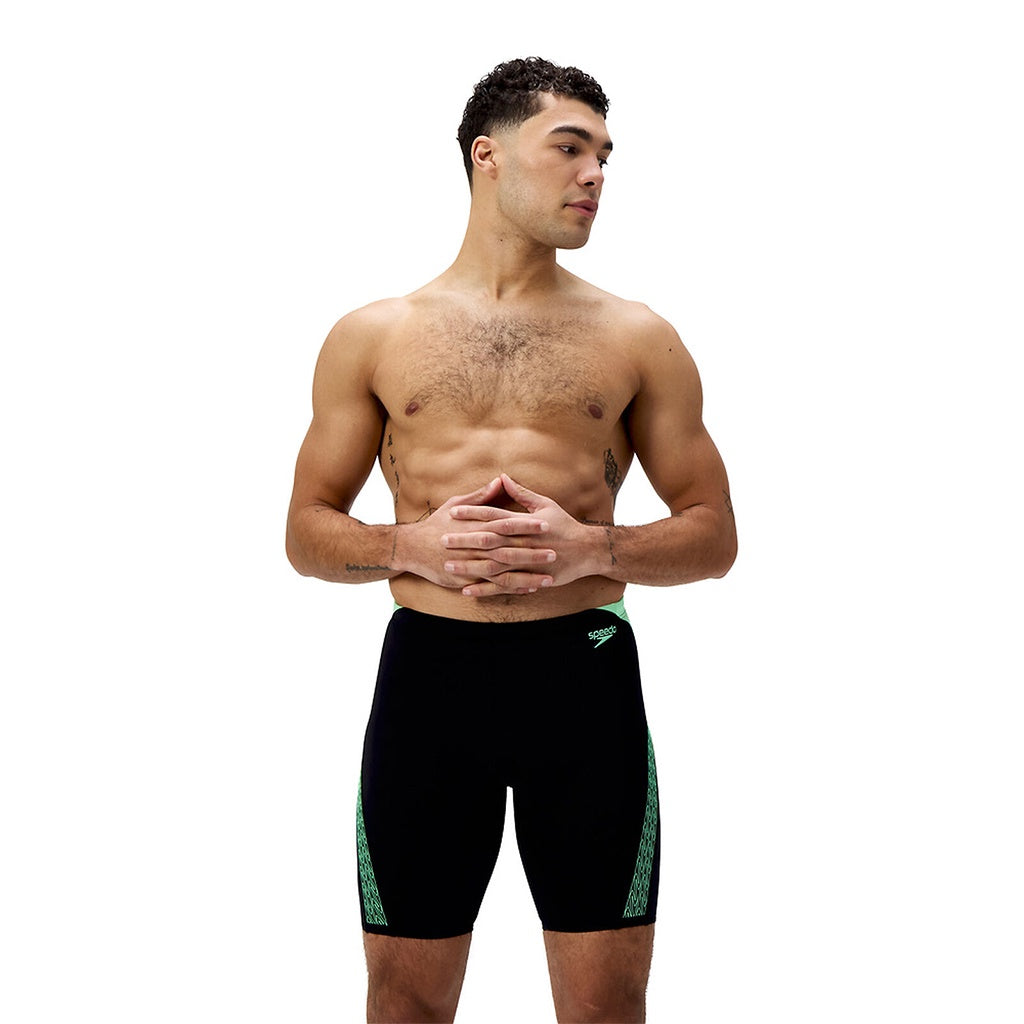 Speedo | Mens Endurance+ Hyperboom Splice Jammer. Black / Alfalfa Green