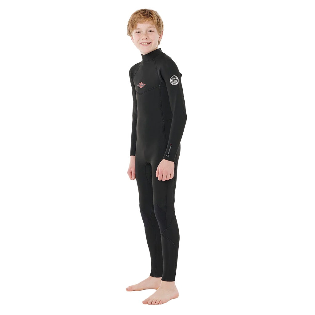 RIP CURL | KIDS DAWN PATROL 3/2MM GBS BACK ZIP LONG SLEEVE STEAMER. BLACK