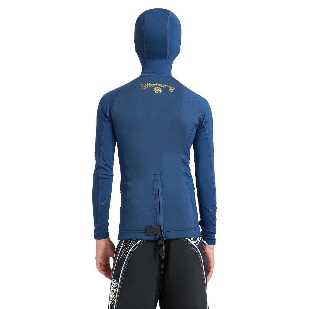Billabong | Boys / Youth Absolute Natural 1mm Poly Lite UPF Long Sleeve Hooded Hybrid Wetsuit Jacket. Dark Denim