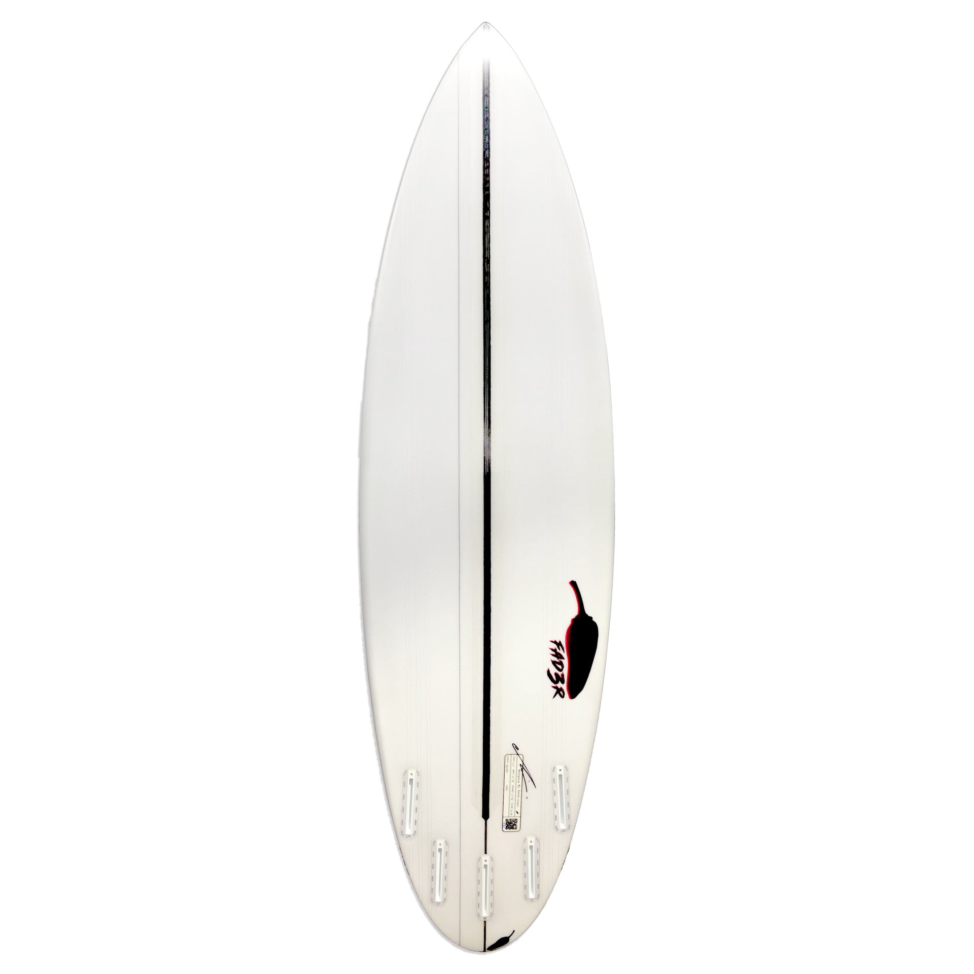 Chilli | FAD3R Rounded Pin Tail Fibreglass Surfboard. White/Clear