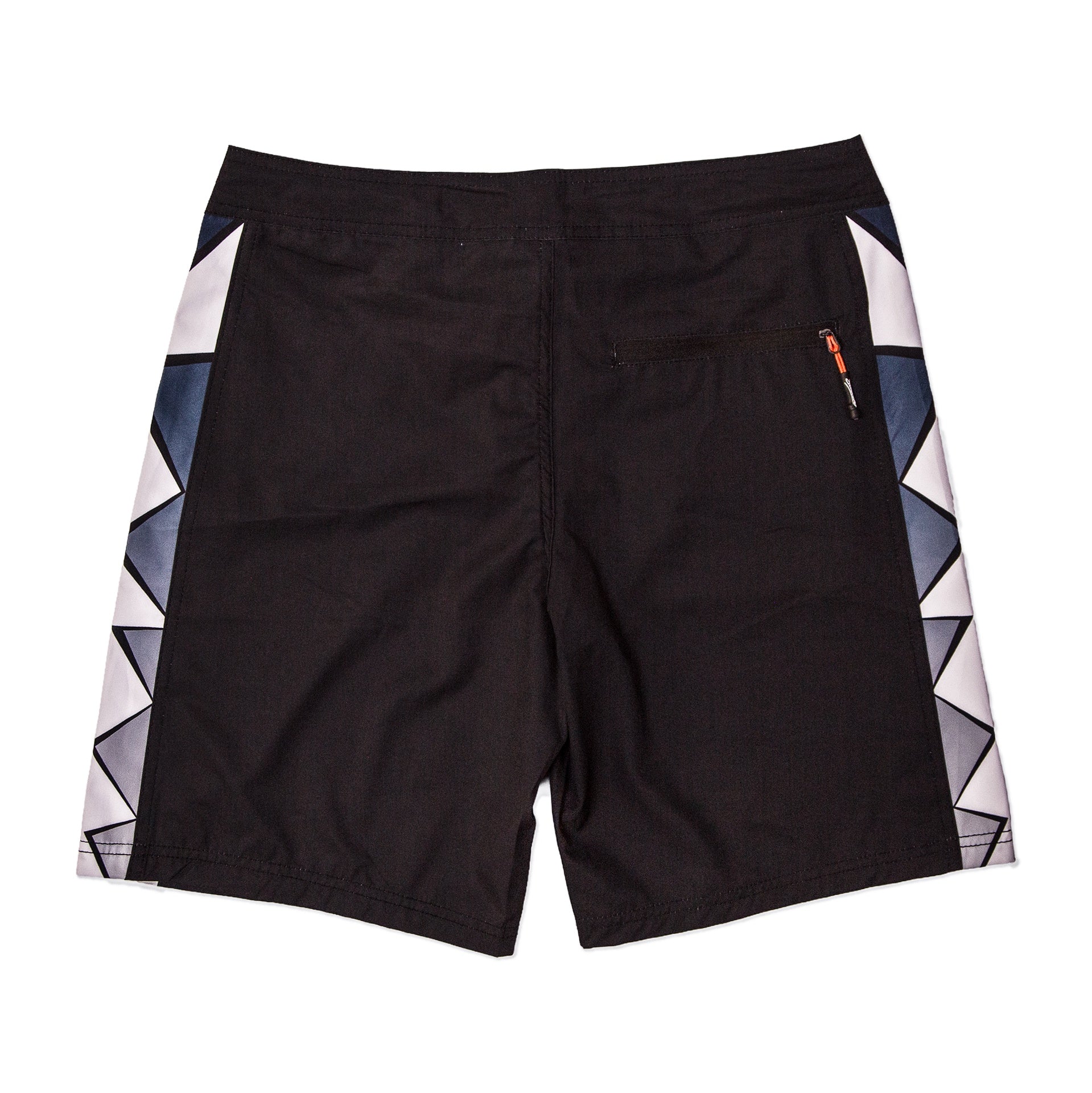 Santosha | Jagged Fixed Waist 19" Boardshorts. Black / Blue