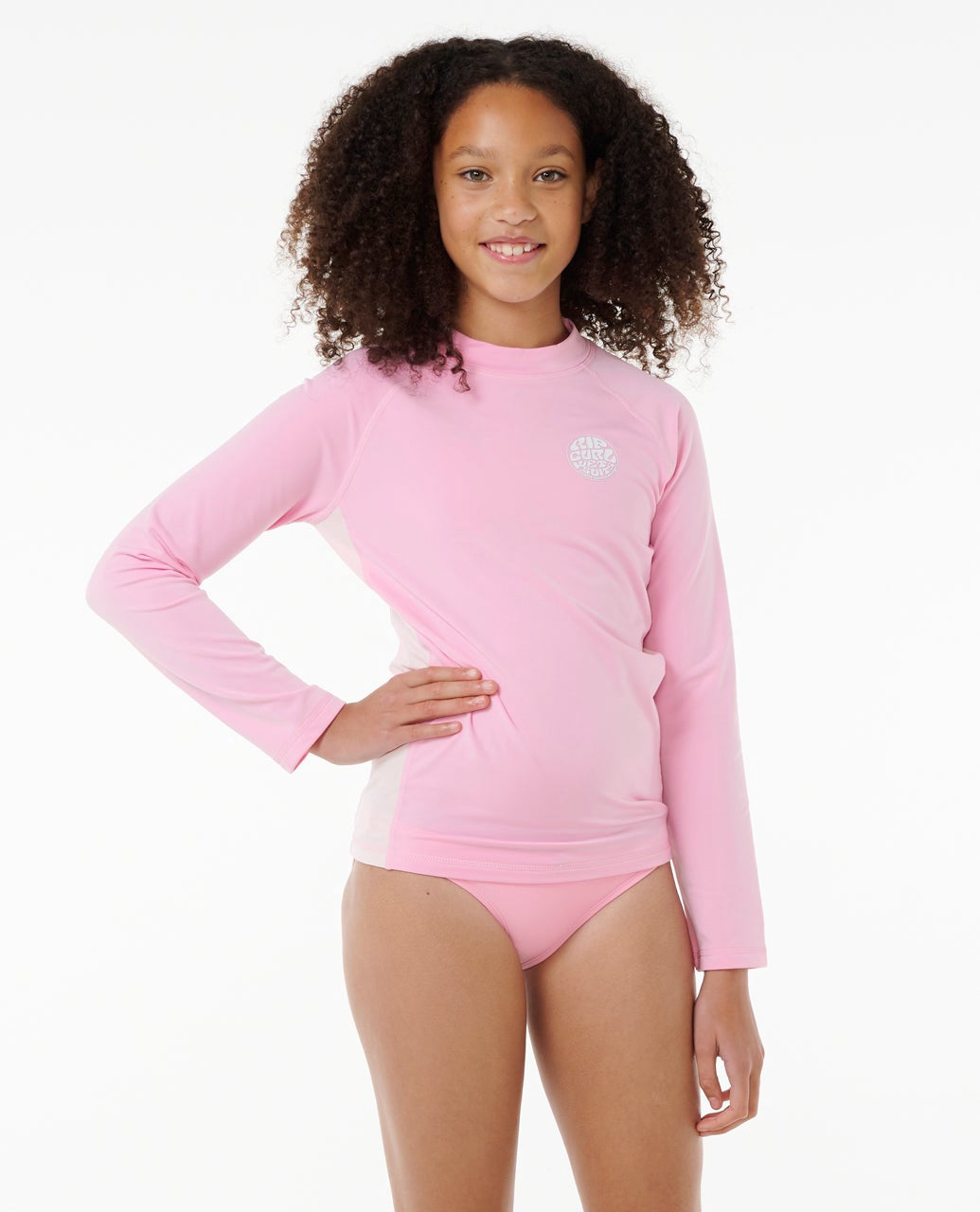 Rip Curl | Girls Icon 50+ UPF Brushed Thermal Long Sleeve Rashguard. Bright Pink