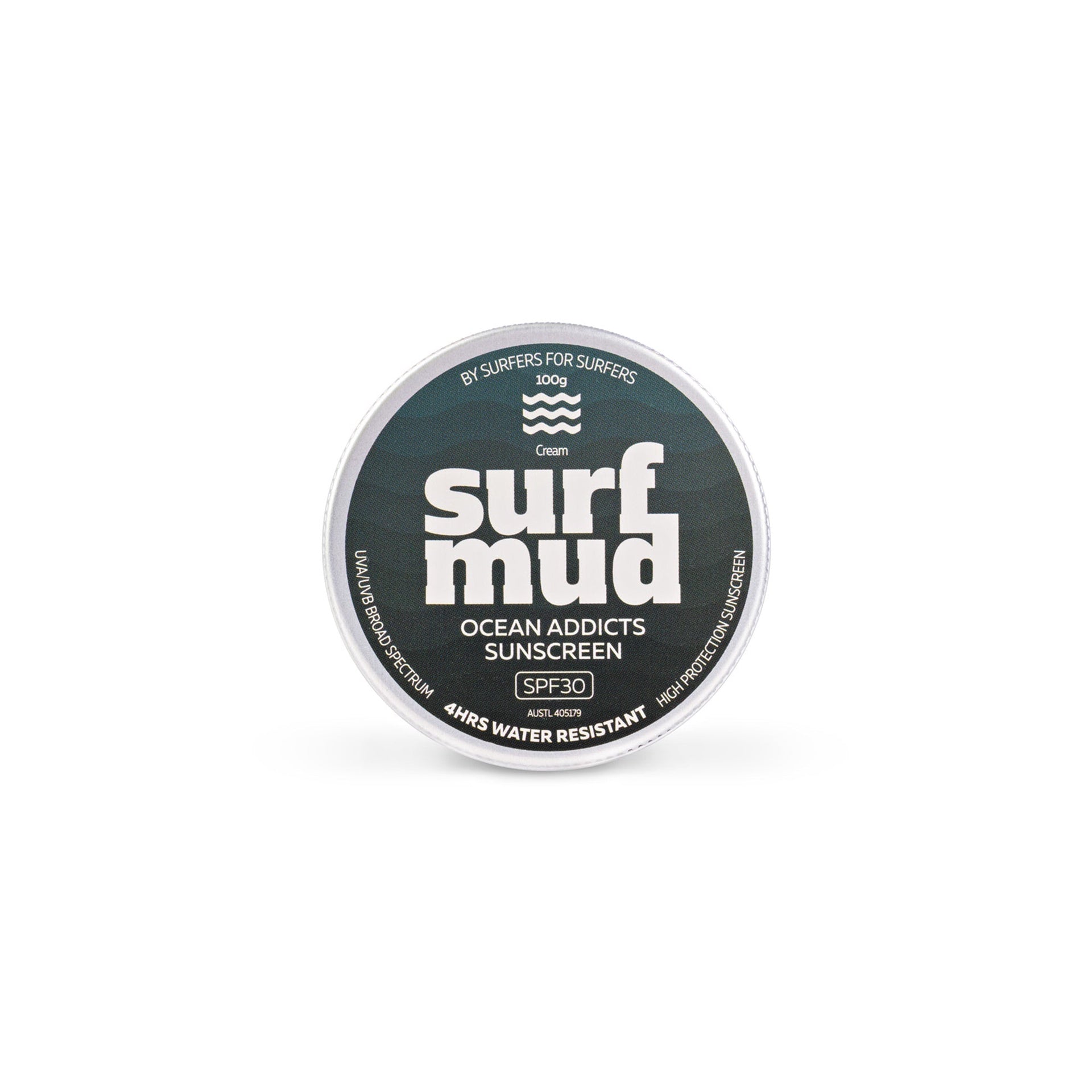 Surf Mud | Ocean Addicts SPF30 Sunscreen Cream. 100g Tin